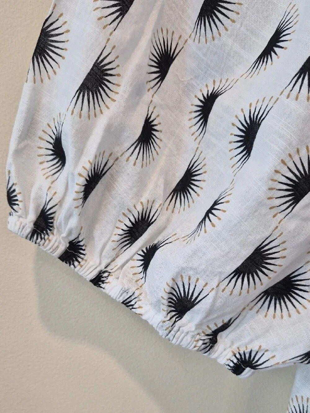 Lane Bryant Cotton Black & White Sunburst Puff Sleeve Blouse